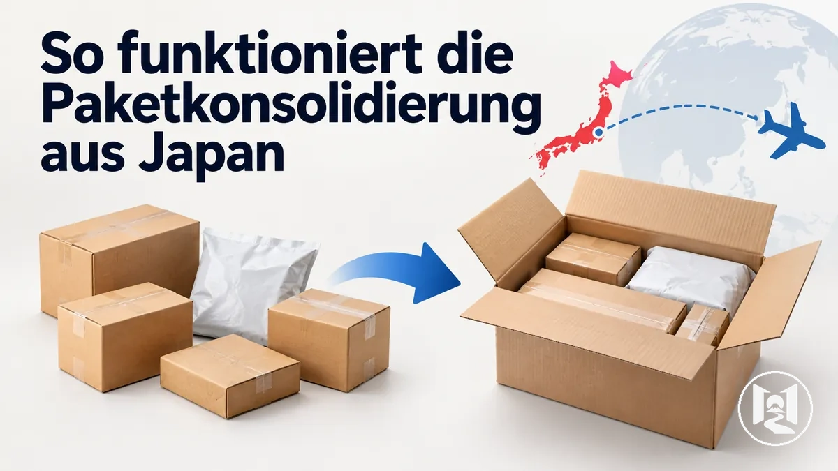 Mehrere Pakete aus Japan werden für den internationalen Versand zusammengefasst