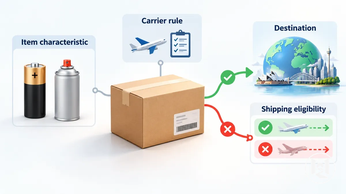 Paket mit Produkteigenschaften, die die internationale Versandberechtigung zu einem ausländischen Zielort beeinflussen