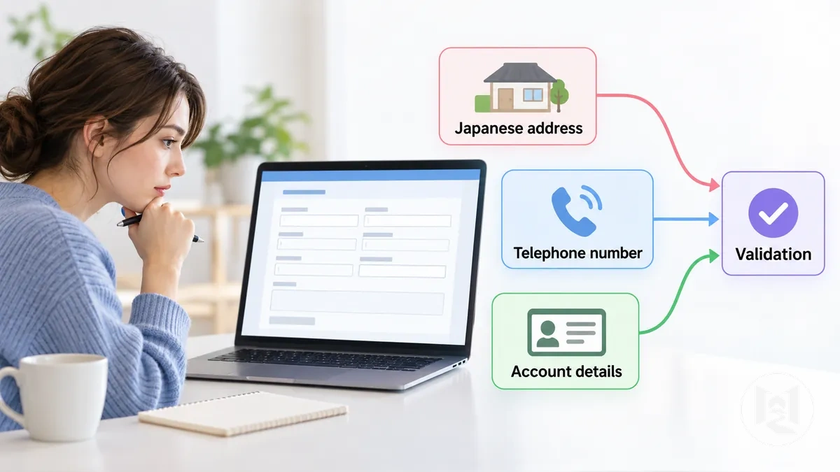 Japanese online checkout form showing required address, telephone and customer-detail fields for order eligibility