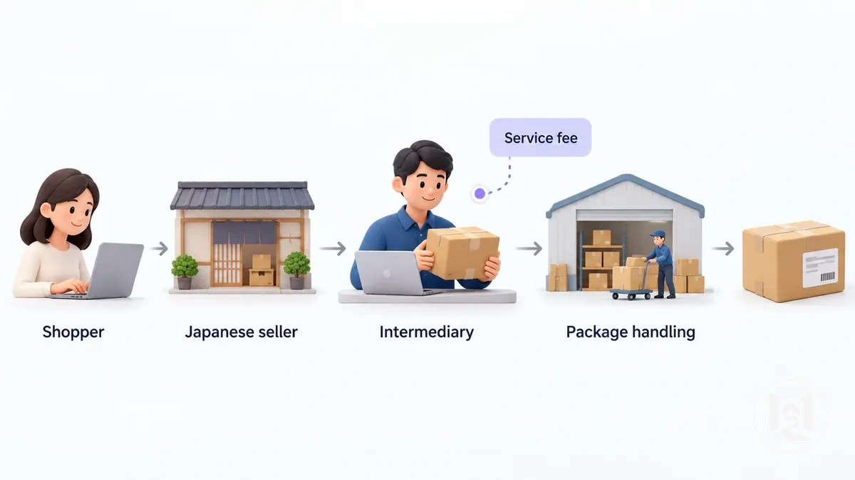 Diagrama de los puntos de cobro del servicio proxy o de reenvío en un pedido online desde Japón
