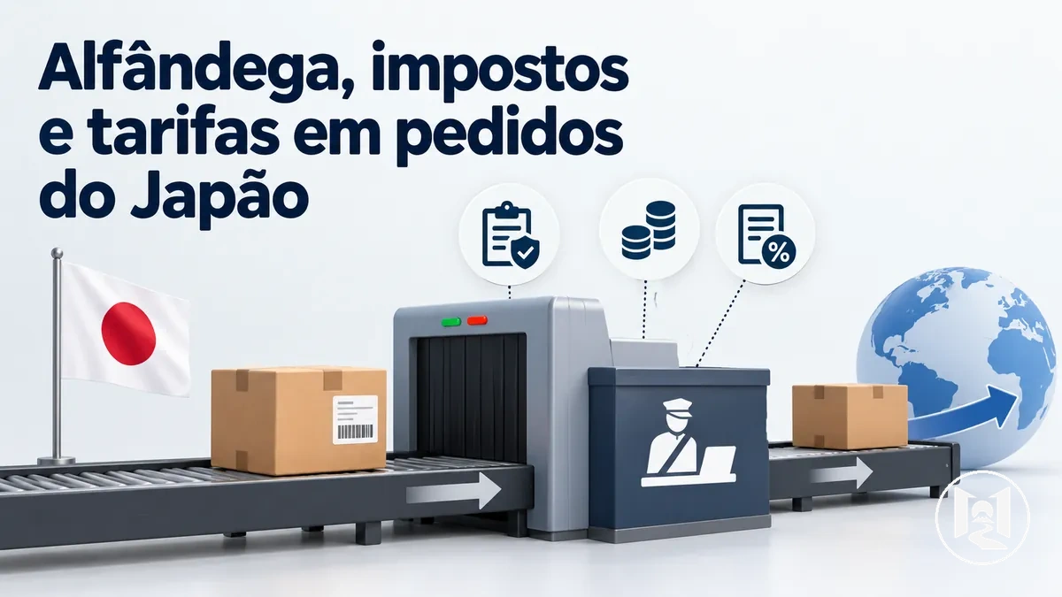 Alfândega, impostos de importação e tarifas aplicados a um pedido online do Japão