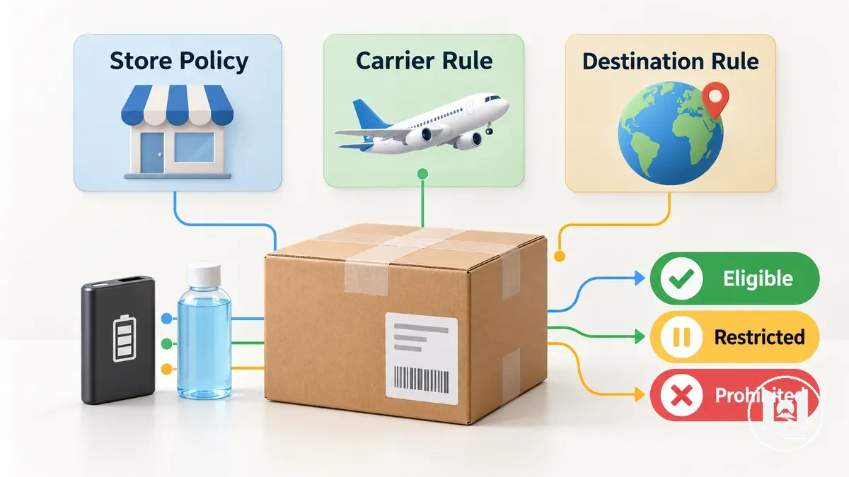 Características do item e regras que determinam a elegibilidade de envio internacional do Japão.