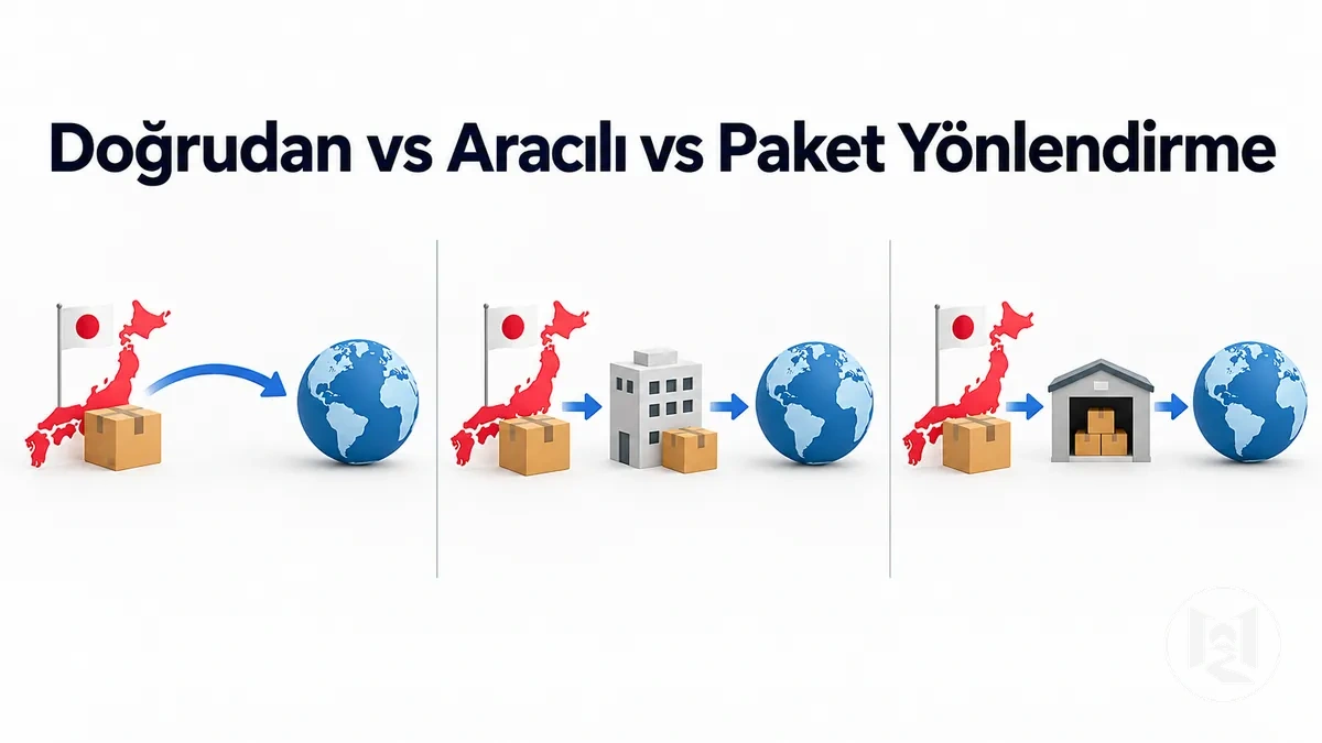 Japonya'dan doğrudan gönderim, aracılı satın alma ve paket yönlendirme karşılaştırması